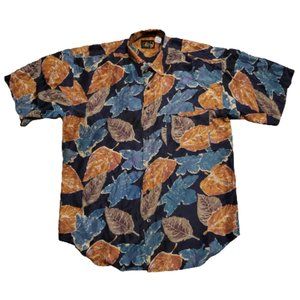 Gunn Vintage Button Up Shirt Multi-color Men's Medium M Leaf Pattern Retro Silk